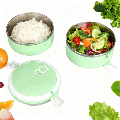 Dailygoods- Thermische Lunchbox - Stapelbaar - Ronde Lunchbox - 304 Roestvrij Staal - Voor Thuis/School/Kantoor - Warmtebehoudend Effect 1 Uur