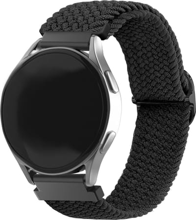 Strap-it Smartwatch bandje 20mm - gevlochten nylon bandje geschikt voor Samsung Galaxy Watch 7 (40 & 44mm) / Watch 6 (Classic) / Watch 5 (Pro) / Watch 4 (Classic) / Watch 3 41mm / Watch 1 42mm / Active (2) / Watch FE / Gear Sport - zwart