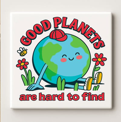 Schattige Aarde Tegel “Good Planets Are Hard to Find” 15x15 cm – Milieuvriendelijke Keramische Wanddecoratie Cadeau voor Natuurliefhebbers en Milieubewusten