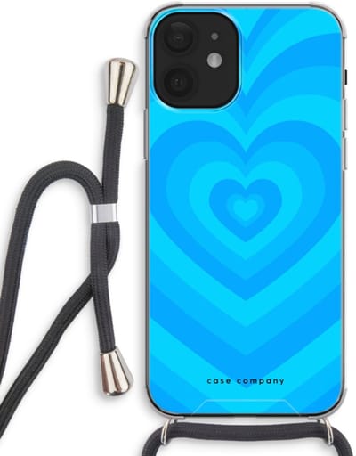 Case Company® - Hoesje met koord geschikt voor iPhone 12 hoesje met Koord - Hart Blauw - Telefoonhoesje met Zwart Koord - Bescherming aan alle Kanten en Over de Schermrand