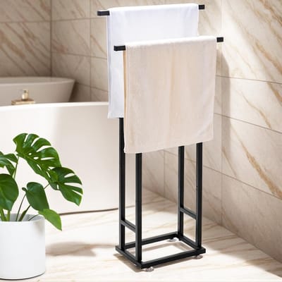 Dailygoods- Handdoekhouder Vrijstaand - Handdoekenrek Zwart - Handdoekhouder Zonder Boren - Badhanddoekhouder - Decoratieve Houder - Geschikt voor Badkamer/Keuken