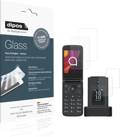 dipos – 2x Matte Pantserfolie geschikt voor TCL One Touch 4043D mit Rückseite | 9H Screenprotector