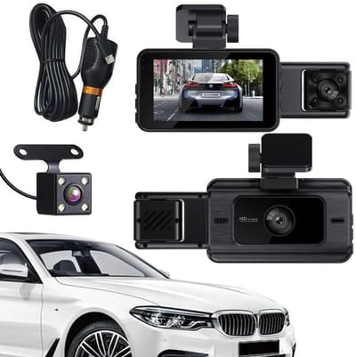 KZQ Dashcam met dubbele lens - Dubbele camera's voor en achter - Uitgerust met een 32GB SD-kaart - Full HD-videokwaliteit (1920p + 1080p) - Ultragroothoeklens van 140° - 24-uurs parkeerbewakingsmodus, loopopnamefunctie