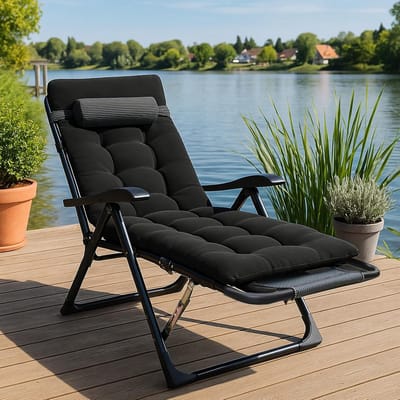 Inklapbare Luxe Ligstoel met Kussen 180 x 62 x 44 cm – 7-Voudig Verstelbare Outdoor Relaxstoel voor Balkon, Tuin en Terras – Ergonomische Tuinstoel Zwart – Comfortabel en Duurzaam | Laura