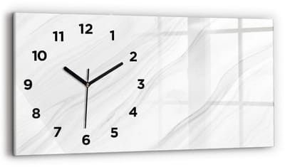 Wallfluent Wandklok - Decoratief marmer Decoratieve Wandklok - 60 cm x 30 cm - Wit Wandklok - Zwarte Handen - Wandklok Met Cijfers - Wandklok voor in de Keuken - Glazen Klok Rechthoekige - Minimalistisch Wandklok - Decoratieve Wandklok