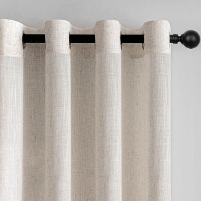 HOME Gordijnen, linnen gordijn met oogjes, linnenlook, modern, semi-transparant, voor woonkamer, decoratief, keukengordijnen, lusgordijn, slaapkamer, linnenlook, 140 x 250 cm, set van 2
