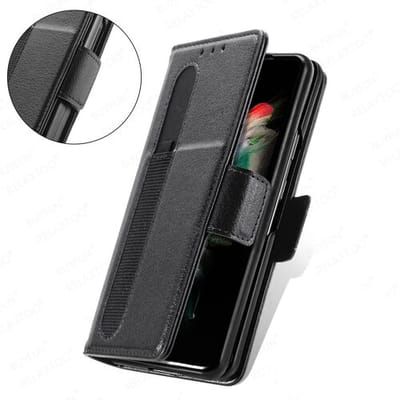 ShieldCase Leren hoesje geschikt voor de geschikt voor Samsung Galaxy Z Fold 4 hoesje - Bookcase geschikt voor Samsung Galaxy Fold 4 hoesje - Ook geschikt om de S Pen op te bergen en te gebruiken - Leer hoesje zwart