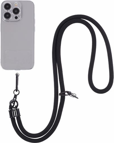 Coverup Crossbody Telefoonkoord 120cm met Sleutelhanger - 8mm Nylon Koord - Zwart