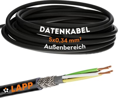 10 meter Lapp 1030498 LiYCY afgeschermde stuurkabel 5x0,34 mm² I UV-bestendig I Signaalkabel 5-aderig I Datakabel voor buitengebruik I Soldeerkabel I LED-aansluitkabel I Zwarte aansluitkabel