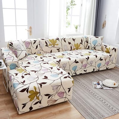 Bloemen Bankhoes L-vormige Bankhoezen Voor Woonkamer Bankbeschermer Stofdicht Elastische Stretch Hoezen Voor Hoekbankhoes 2-Seat 145-185cm 1PC