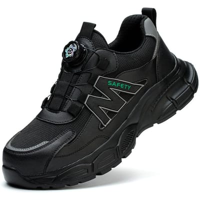 Chaussures de Protection du Travail pour Hommes Respirantes Anti-Écrasement et Anti-Pénétration Légères Semelle Souple Boucle Rotative Chaussures de Travail pour l'Été Embout en Plastique 46 black