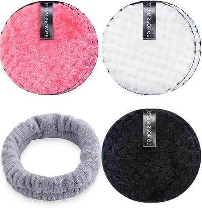 Herbruikbare gezichtspads met haarband, make-up remover pads, wattenpads - 6 stuks