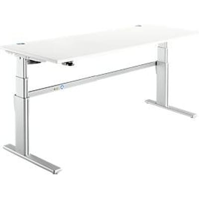 Comfortabele tafel, elektrisch in hoogte verstelbaar, rechthoekig, C-poot, B 1800 x D 800 x H 655-1305 mm, wit/blank aluminium RAL 9006
