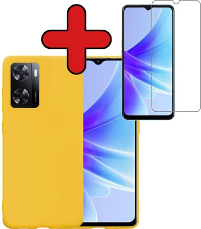 Hoesje - Met Screenprotector - Geschikt voor OPPO A57 - Sterk & Shockproof - Telefoon Hoes - Back Cover - Siliconen Case - Telefoonhoes - Geel