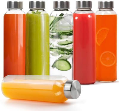 Dailygoods- Glazen Waterfles 500 ml - Herbruikbare Drinkfles - Lekvrije Container - Roestvrijstalen Dop - Stijlvolle Drankopslag - Geschikt voor Hete/Koude Dranken - Drankfles