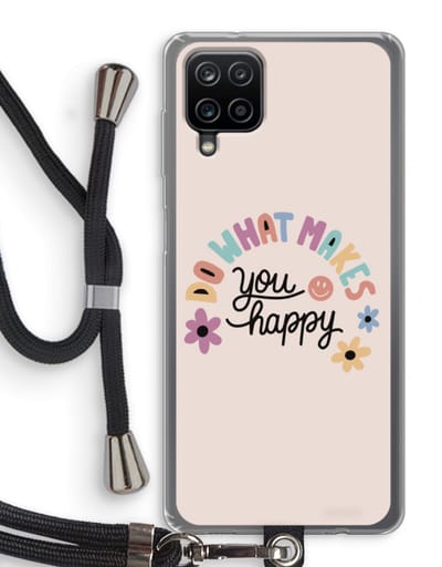 Case Company® - Hoesje met koord geschikt voor Samsung Galaxy A12 hoesje met Koord - Happy days - Telefoonhoesje met Zwart Koord - Bescherming aan alle Kanten en Over de Schermrand