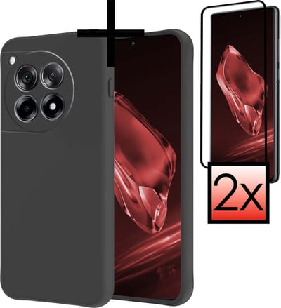 Hoesje - Met 2x Screenprotector - Geschikt voor OnePlus 12R - Sterk & Shockproof - Back Cover - Siliconen Case - Telefoon Hoes - Zwart