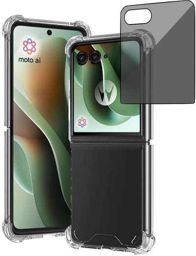 TechNow Hoesje + Privé Screenprotector geschikt voor Motorola Razr 60 Ultra Hoesje Screenprotector - Privacy Tempered Glass - Case Transparant