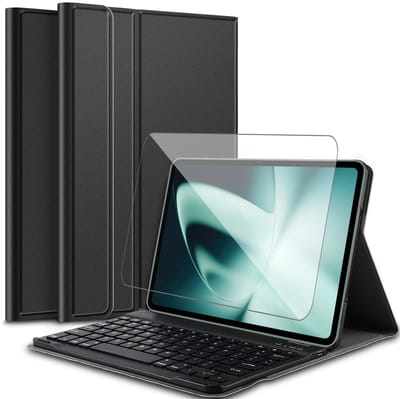 Hoes met toetsenbord geschikt voor OnePlus Pad / Oppo Pad 3 / Oppo Pad 2 - Screen Protector GlassGuard - Keyboard Book Case Cover Hoesje Zwart & Screenprotector