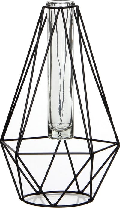 Mica - Draadstaal vaasje diamant - glas - 15 x 14 x 23 cm - Maat L