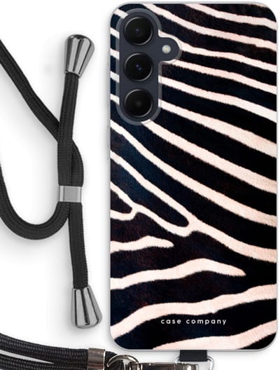 Case Company® - Hoesje met koord geschikt voor Samsung Galaxy A55 hoesje met Koord - Zebra - Telefoonhoesje met Zwart Koord - Bescherming aan alle Kanten en Over de Schermrand