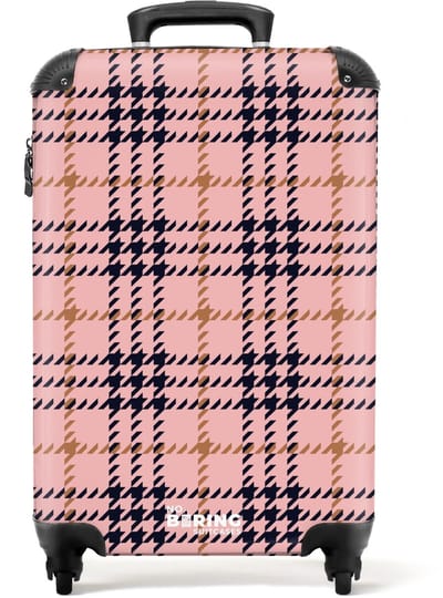 NoBoringSuitcases.com - Koffer dames - Roze geruite ruitstructuur symmetrisch - Past binnen 55x40x20 cm en 55x35x25 cm - Trolley handbagage vrouwen - Valiezen met wieltjes volwassenen - Reiskoffer op wielen - Rolkoffer lichtgewicht