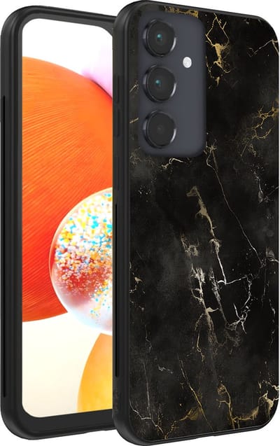 Smartphonica Telefoonhoesje voor Samsung Galaxy A14 met marmer opdruk - TPU backcover case marble design - Zwart geschikt voor Samsung Galaxy A14