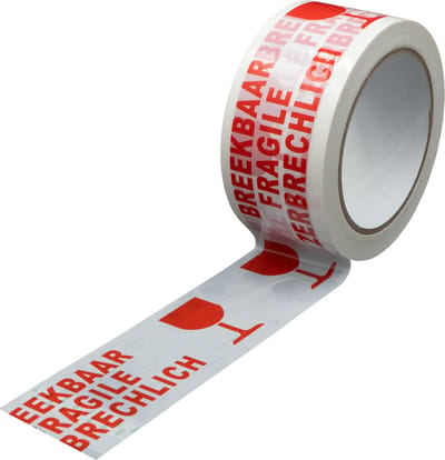 Waarschuwingstape Breekbaar Wit - Breekbaar tape - Markeringstape Fragile plakband - 50mm x 66 meter 1 rol - DULA