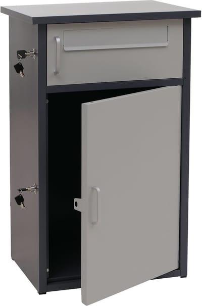 Pakketkast MCW-O51, pakketbox, pakketvak, pakketstation, brievenbus met 2 vakken, staal 78x49x38 cm ~ donkergrijs/lichtgrijs