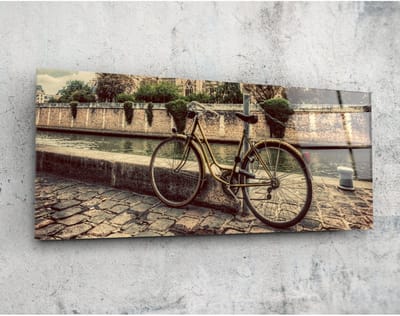Panorama Glasschilderij - Fiets - Wanddecoratie - 92 x 36 cm