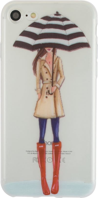 Peachy Regen paraplu meisje TPU hoesje geschikt voor iPhone 7 8 SE 2020 SE 2022 - Rode Laarsjes Trenchcoat - Doorzichtig