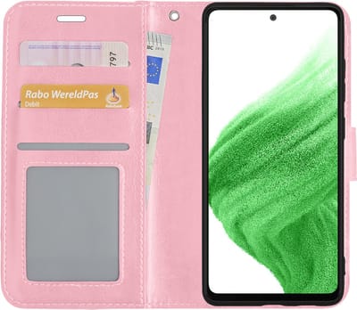 Hoes - Met Pasjeshouder - Geschikt voor Samsung Galaxy A53 - Luxe Bookcase Portemonee - Flip Case - Kunstleer Book Case - Flipcase - Book Cover - Walletcase - PortemonneeHoes - Lichtroze