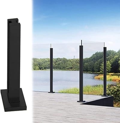 Glazen Balustrade Paal - RVS Hekpaal - Balkon Afschermen - Vierkant Design - H 130cm - Zwart