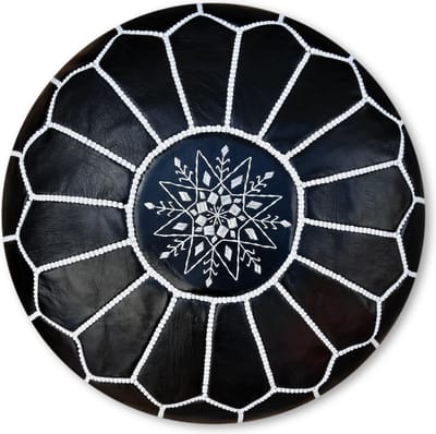 Poef zwart - Poef rond van leer - Handgemaakt en stijlvol - Gevuld geleverd - Poufs&Pillows