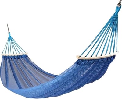 Draagbare Hangmat - Reis Schommel - Buiten Ontspannen - Lichtgewicht Gaasnet - 2 meter lengte - Hout Tassel Blauw