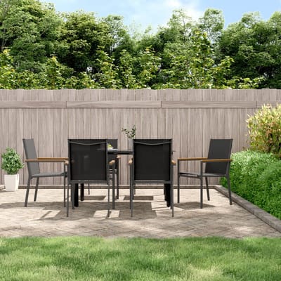 vidaXL - Tuinstoelen - 6 - st - 55x61,5x90 - cm - textileen - en - staal - zwart