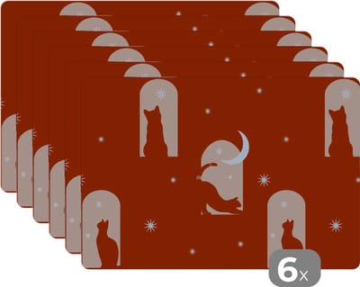 Placemat - Placemats kunststof - Sterren - Kat - Design - 45x30 cm - 6 stuks - Hittebestendig - Anti-Slip - Onderlegger - Afneembaar