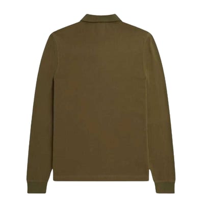 Fred Perry Unisexpoloshirt met lange mouwen, effen voor volwassenen (Kaki Groen)