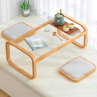 Japanse Vloertafel - Lage Theetafel - Woonkamer Decoratie - Gehard Glas - 60 cm - Transparant