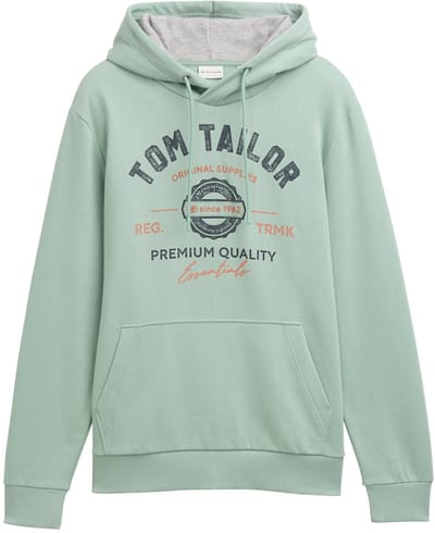 Tom Tailor - Hoodie-sweatshirt met logoprint - Maat M - dust green