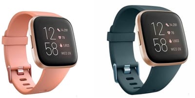 Strap-it bundel van 2 siliconen sport bandjes - Geschikt voor Fitbit Versa / Versa 2 - Waterbestendig & zweetbestendig - Comfortabel & flexibel - Maat S - Grapefruit en Grijsblauw