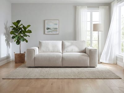 Vente-unique Driezitsslaapbank express in getextureerde beige stof - Slaapoppervlak 140 cm Matras 13 cm POGLO