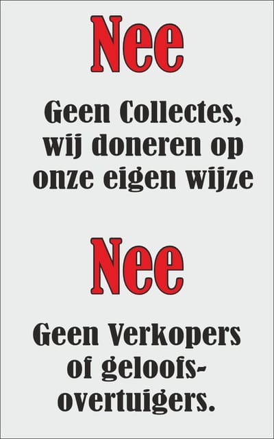 nee geen collectes - nee geen verkopers - nee nee sticker brievenbus - met plaklaag - 50x80x0,5 mm. krasvast
