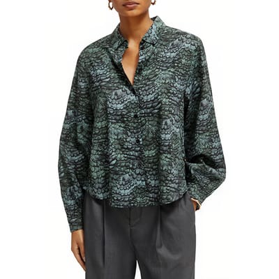 Scotch & Soda Printed Balloon Sleeve Shirt Feather Bottle Green Maat: 34 | Overhemden Outlet | Dames | Groen