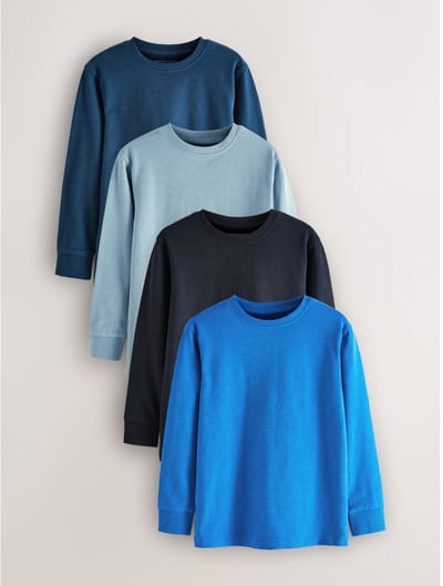 Next - Jongens - Verpakking van 4 zachte T-shirts met lange mouwen - Blauw