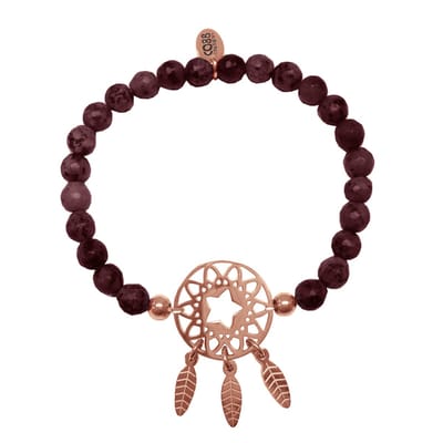 CO88 Collection Beloved 8CB 80027 Rekarmband met Stalen Elementen - Dromenvanger - Floral Jade Natuursteen 6 mm - One-size - Rood