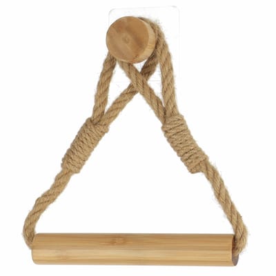 Tendance Toiletrolhouder Malmo - hout/touw - naturel - wand/muur - zelfklevend - bamboe - zonder boren