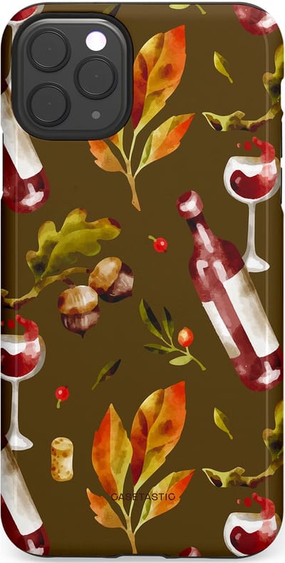 Casetastic Hoesje Geschikt voor Apple iPhone 11 Pro Max - Stijlvolle Beschermende Duo-layer Case - Rode Wijn Bladeren