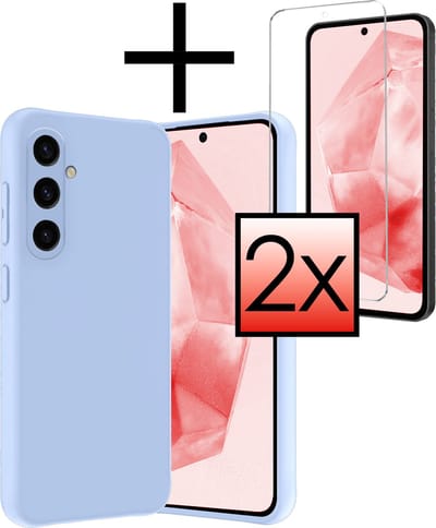 Hoesje - Met 2x Screenprotector - Geschikt voor Samsung Galaxy A35 - Sterk & Shockproof - Back Cover - Siliconen Case - Telefoon Hoes - Lichtblauw