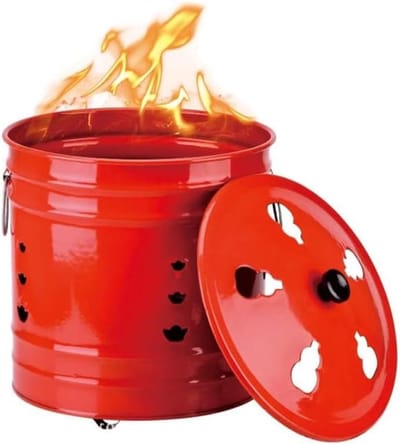 Verbrandingsoven Buiten - Vuurkorf Tuin - Afval Verwerken - Met Deksel - 35.5 x 33 cm - Rood